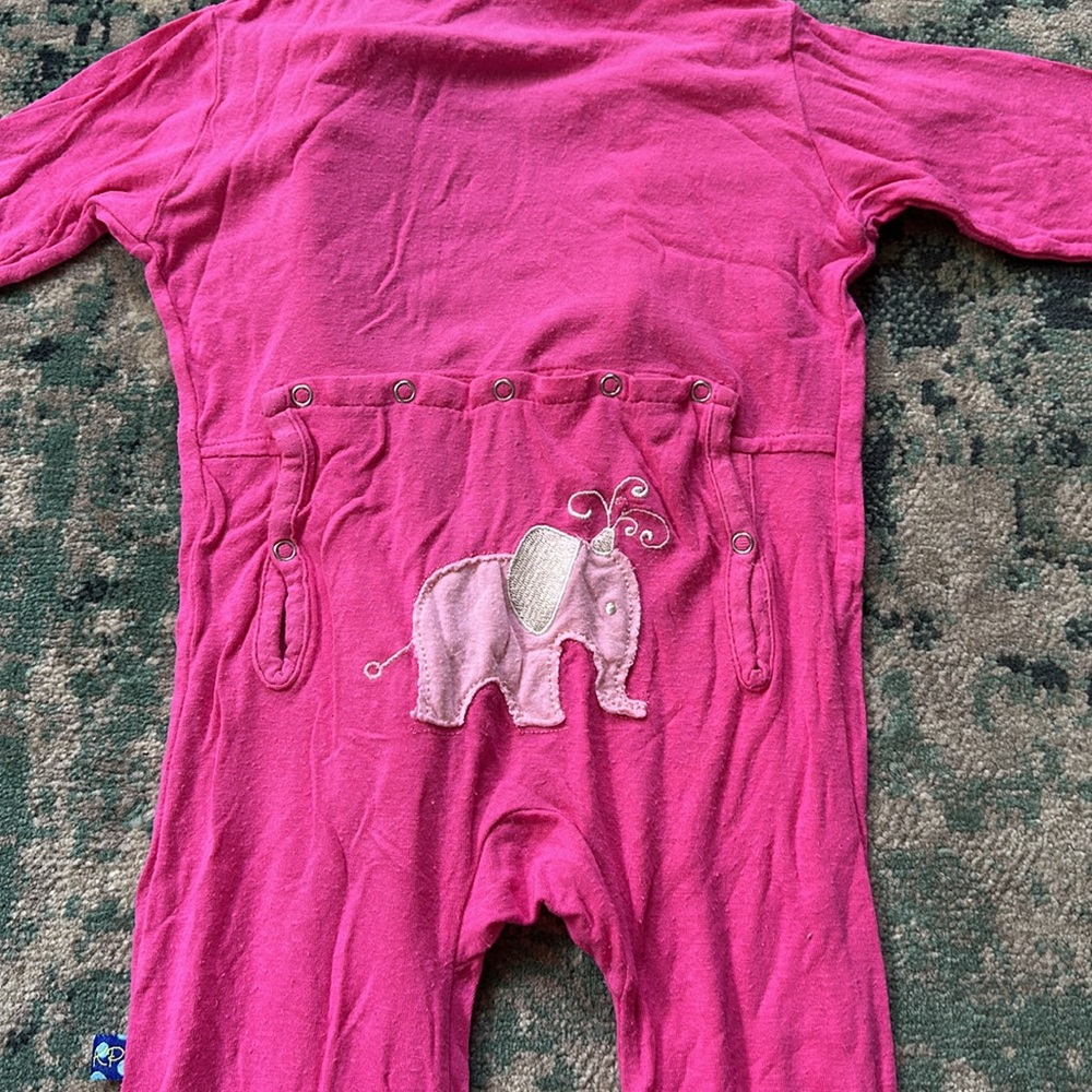 Kickee Pants romper long sleeve pink elephant 12-18 months